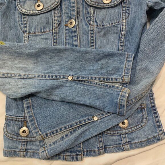 VTG Peacock Embroider Jean Jacket Extra Long Sleeves Y2K Fairygrunge dopamine - Picture 6 of 15